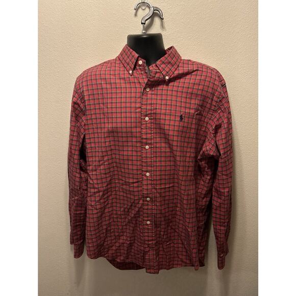 Ralph Lauren Shirt Mens Large Classic Fit Red Plaid Long Sleeve‎ Button Up - Picture 1 of 4